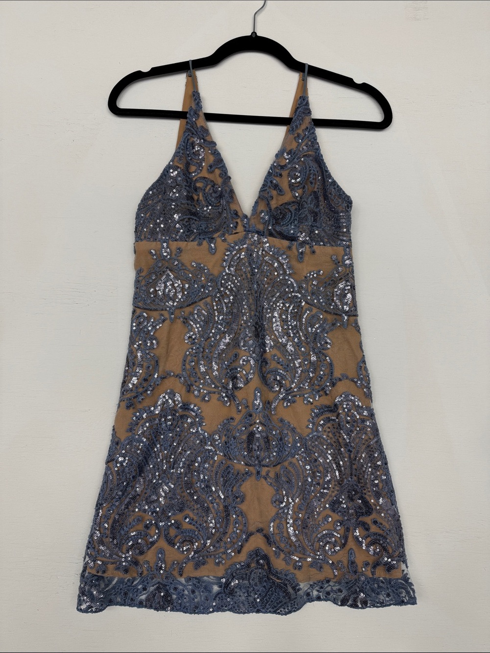 🦋 Free People Embellished Blue Lace Slip Dress